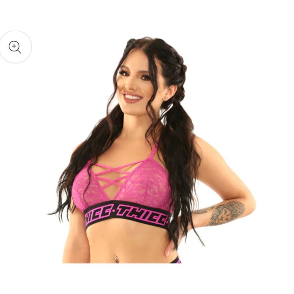 Fantasy Lingerie Thicc Lace Bralette Pink Black Sz SM